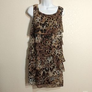 Connected Apparel Women's Size 8 Dress Animal Print Tiered Sleeveless Leopard